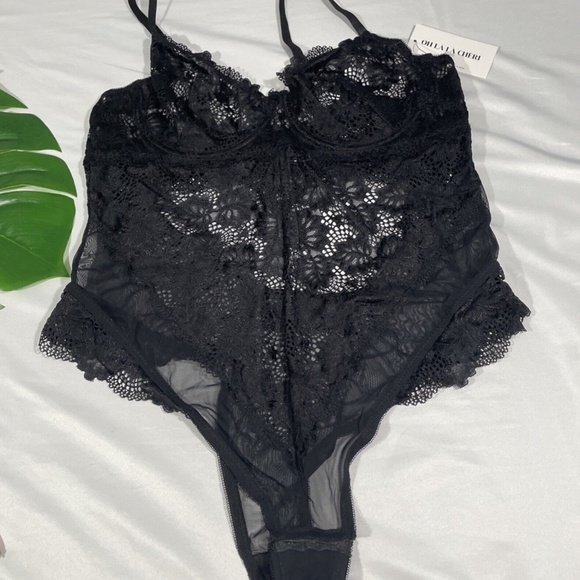 NWT OH LA LA CHERI [ PLUS 2X ] Lace Underwire Teddy in Black‎ - Picture 4 of 12